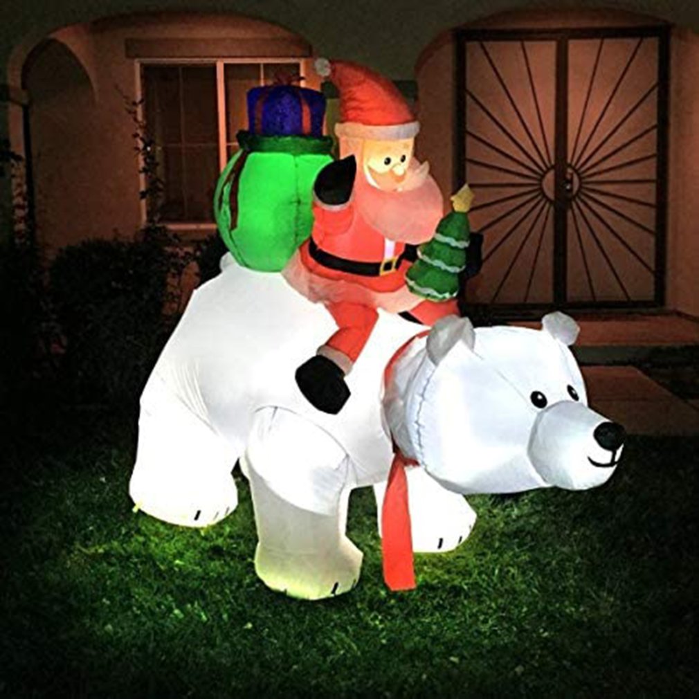 Christmas Self-inflatable Santa Claus model Riding a Large bear LED lighting indoor and outdoor decoration