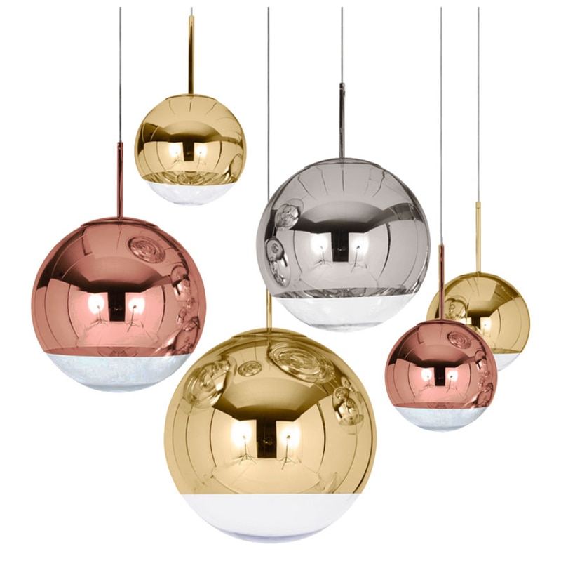 Moderne pendellamper sølv spejlkugle glas pendellamper industriel indretning hjem rumkugle hængende lys hjem industriled