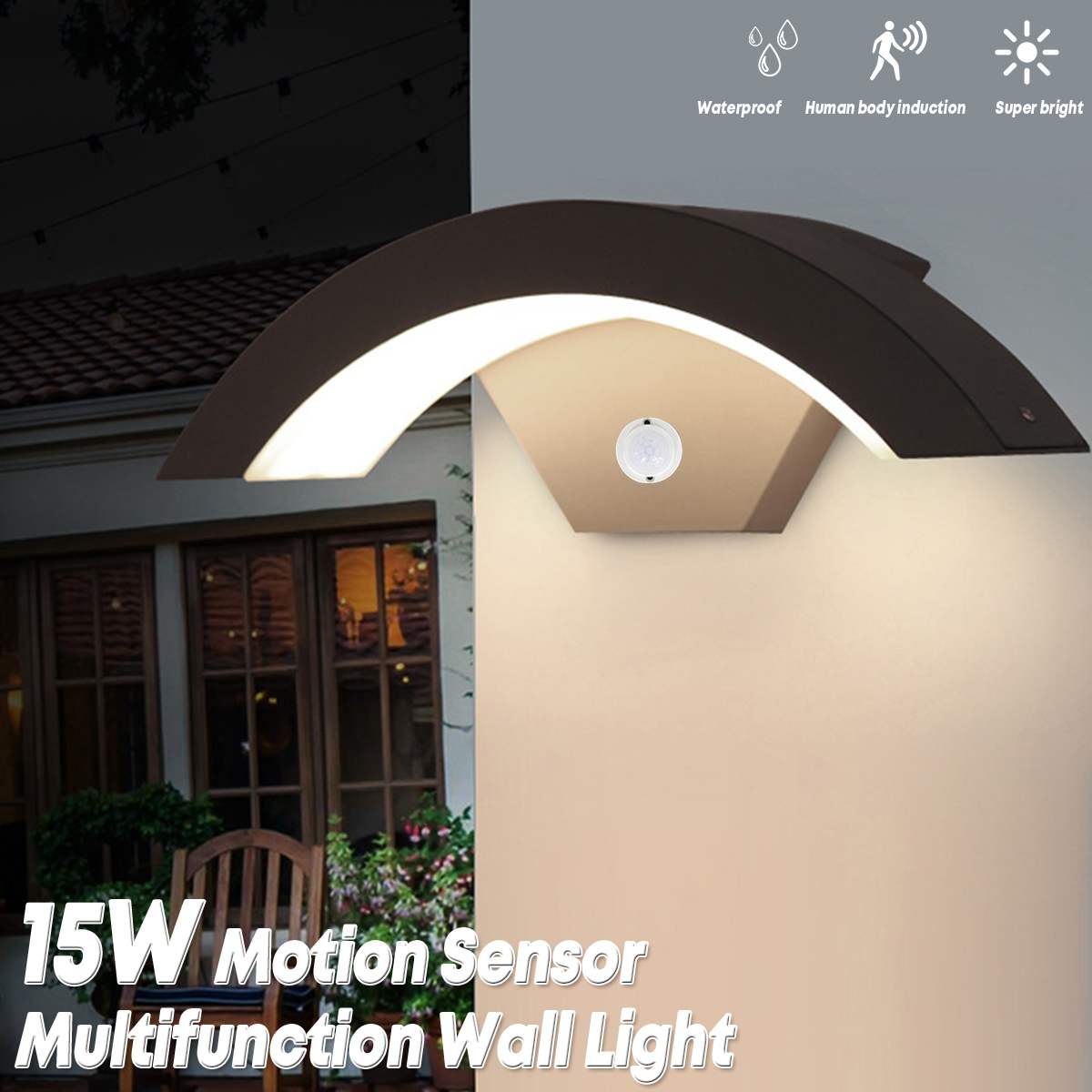 Outdoor Wandlamp 15W Motion Sensor LED Wandlamp Tuin Yard Veranda Outdoor Warm Wit Licht Waterdichte IP54 Weerbestendig