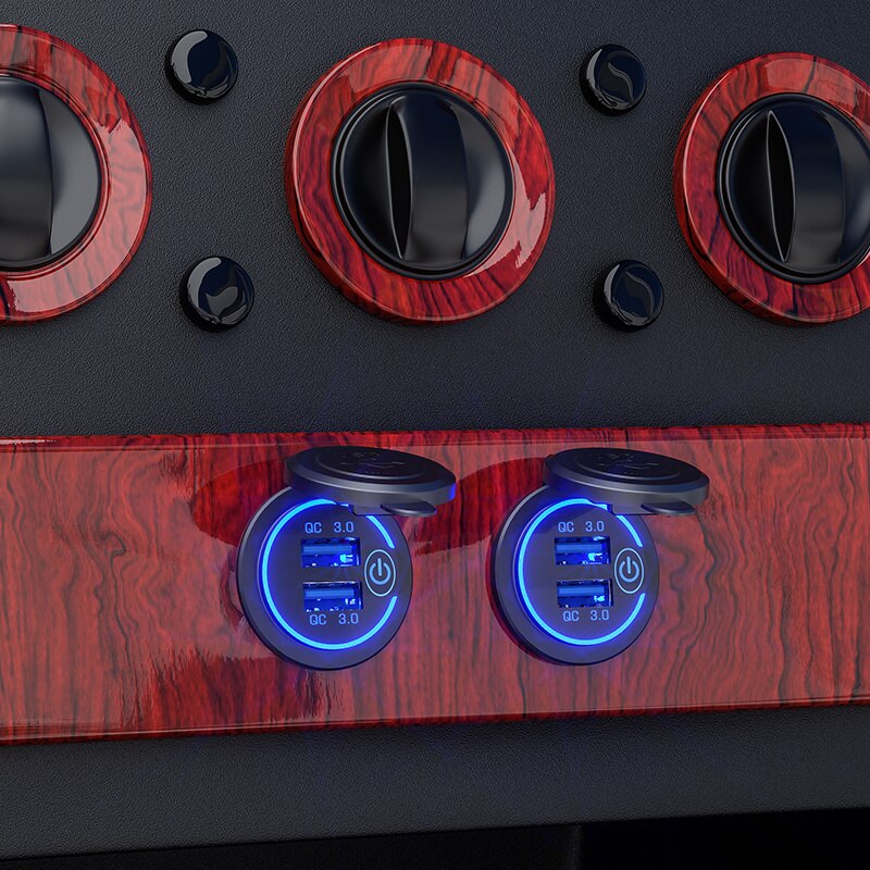 12v/24v 2 charger socket touch switch waterproof universal car truck 36w qc 3,0 plug for phone tablet camera gps