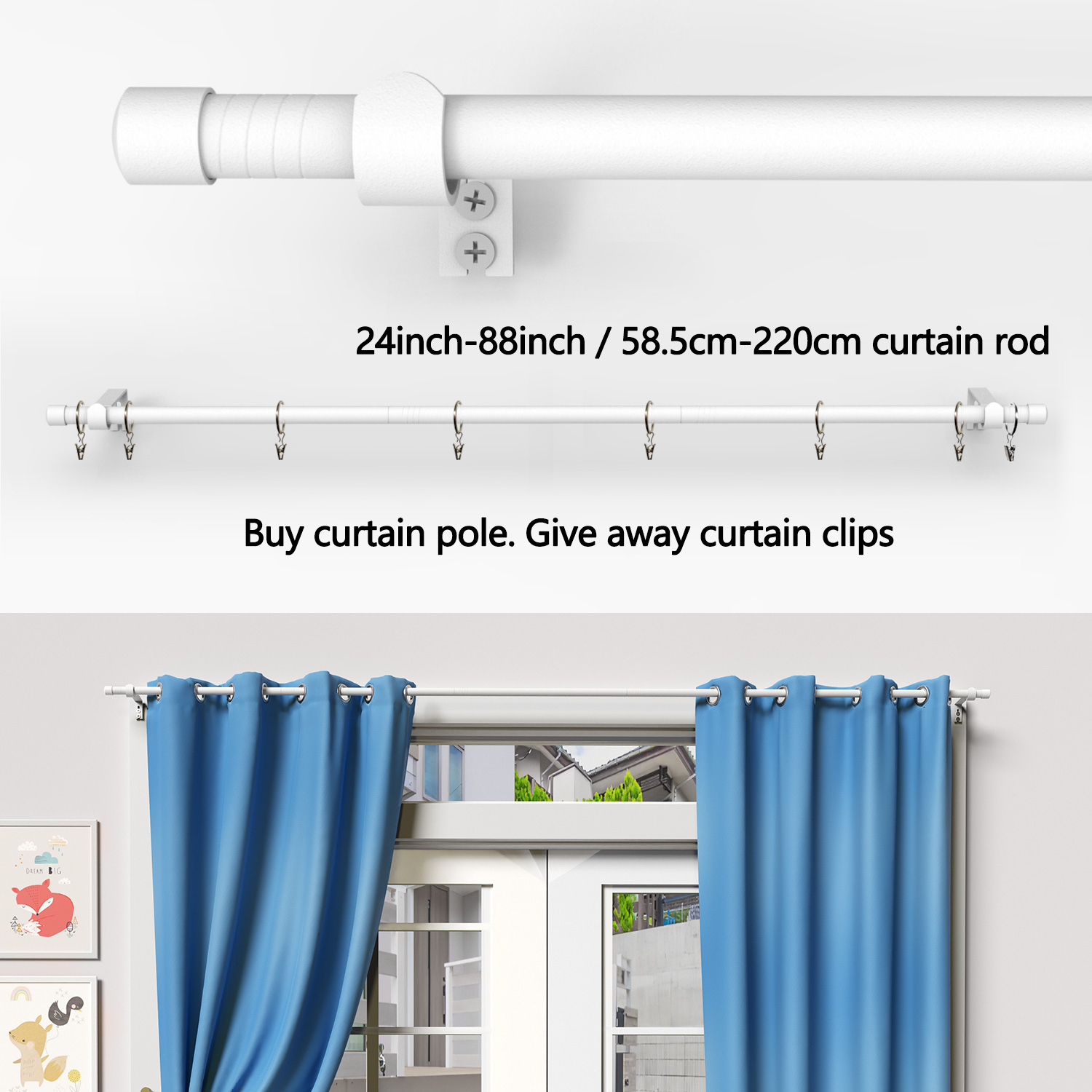 Bacchette per tende semplici e pratiche, adatte per finestre da 23-80 pollici Robuste e durevoli, installazione semplice. Adatto per telecamera da letto, soggiorno e sala da pranzo. con regali