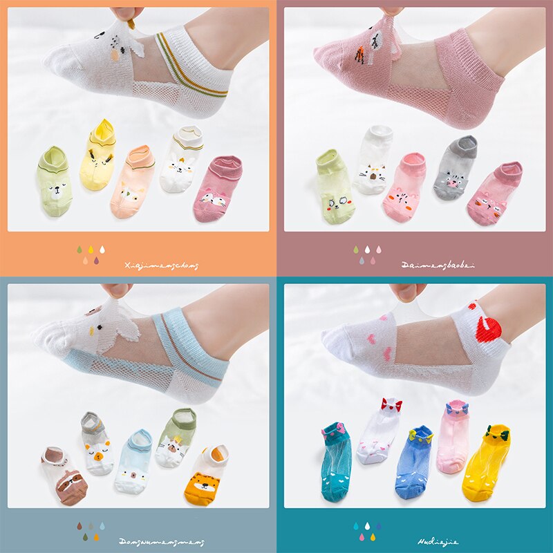 5 Paren/partij Kinderen Katoenen Sokken Mesh Sokken Jongen Meisje Baby Baby Ultradunne Mode Ademend Effen Voor Zomer 0-12T Teens Kids