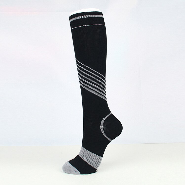 Jeseca unisex strømper kompresjon lang sox stripe trykk åreknuter strømpe kne støtte stretch trykk sirkulasjon: Grå / L  xl 22cm 38cm