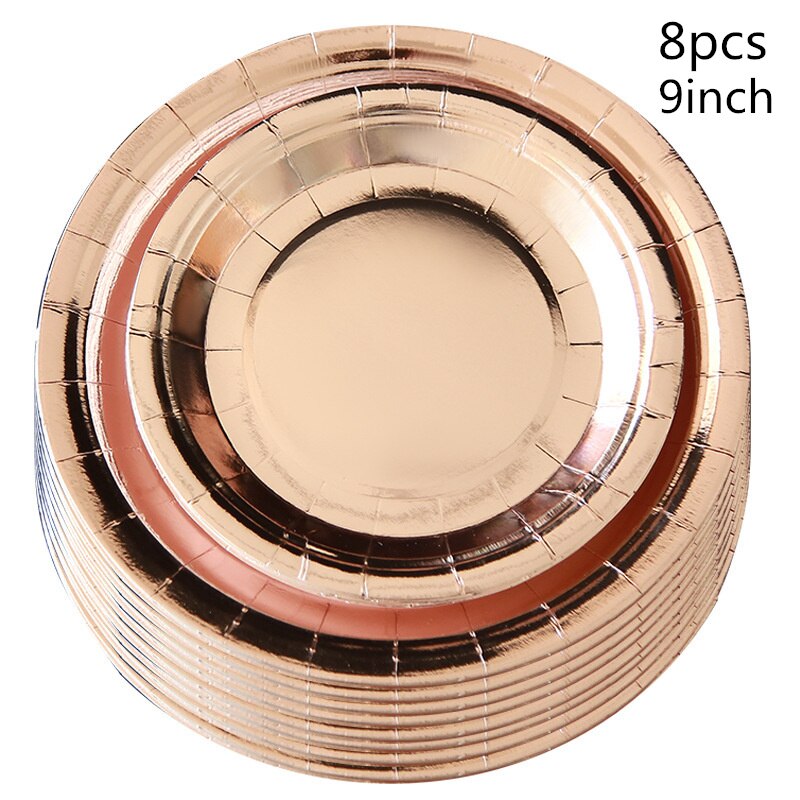 Rose Gold birthday party decorations Disposable Tableware Set Paper Plate Cup Wedding Bachelorette Party Decoration Baby Shower: 9 inch 8pcs