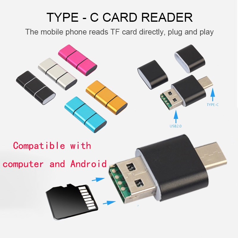 2 en 1 USB Type C à Micro SD TF lecteur de carte OTG adaptateur PC portable Android convertisseur de téléphone intelligent pour Huawei Xiaomi Samsung
