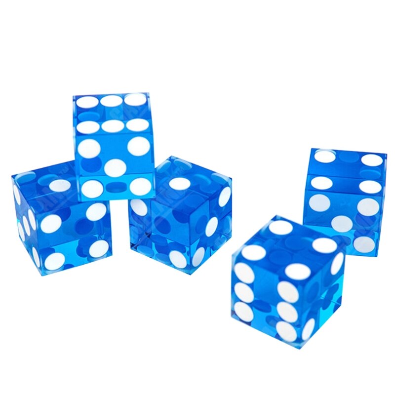 5pcs/set High-grade Acrylic Transparent Dice Six Sided D6 19mm Game Dice with Razor Edges: Blue