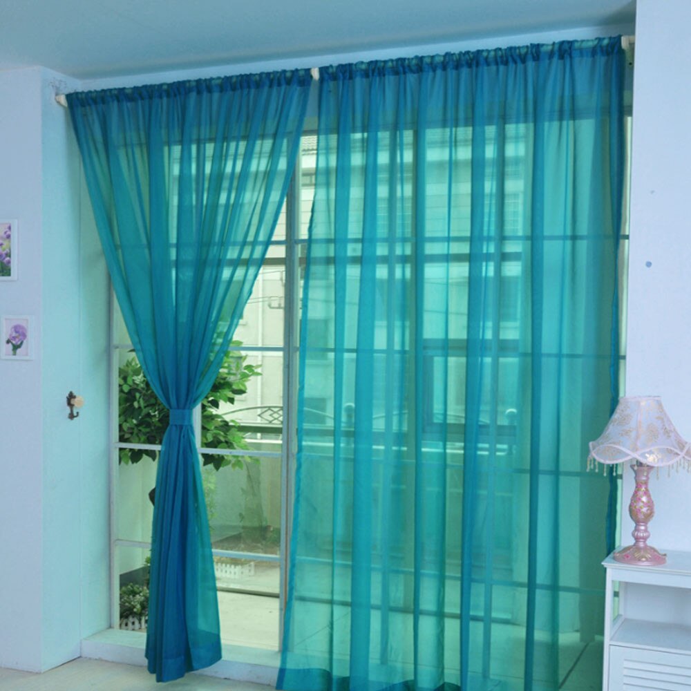 1 PCS Pure Color Tulle Door Window Curtain Drape Panel Sheer Scarf Valances Modern Voile 200cm x 100cm #/7.7