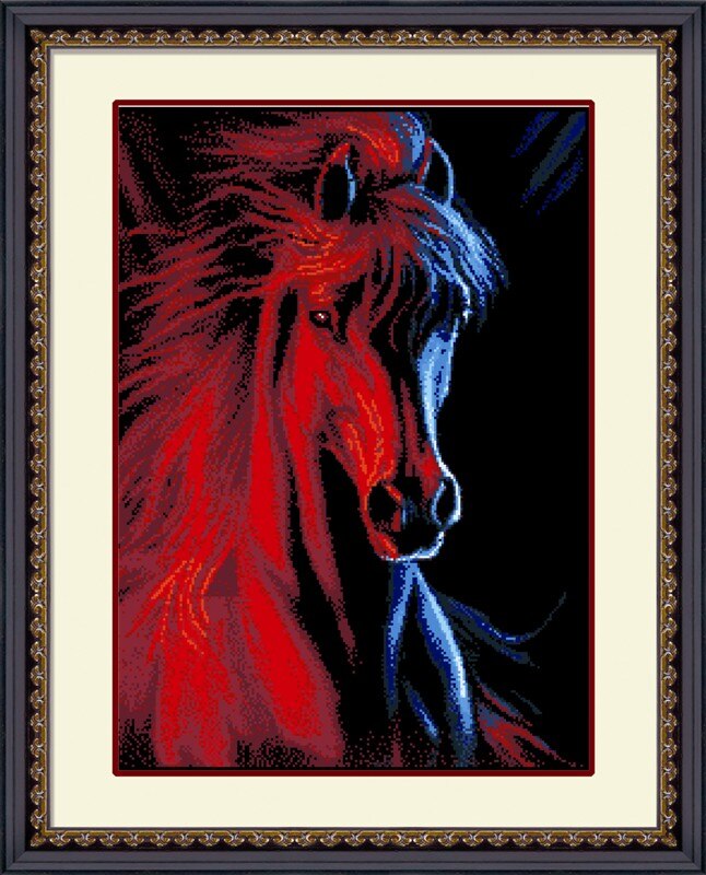 Needlework DIY Cross stitch,Embroidery kit set,Fire and ice horse animal printed pattern Cross-Stitch Wall Home Decor