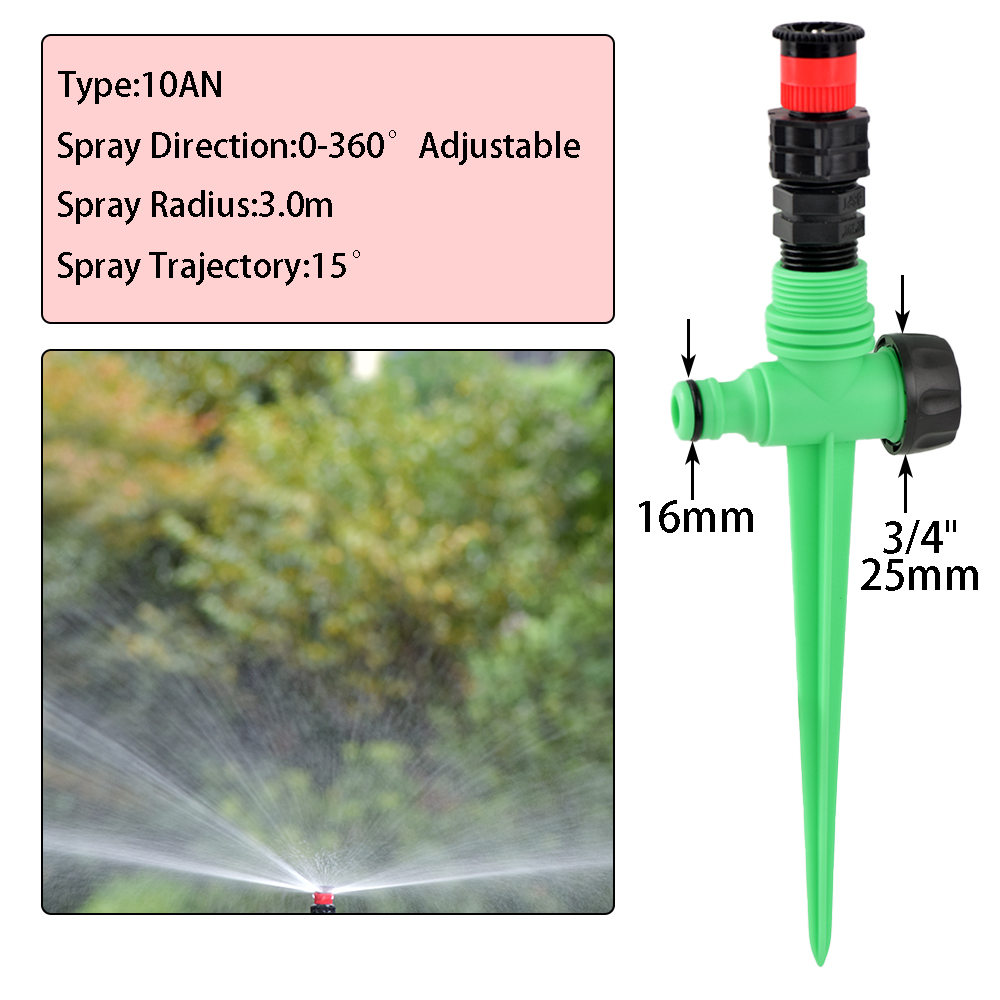 Tuinsproeier 0-360 ° Rotatie Irrigatie Bewateringssysteem Automatische Landbouw Gazon Boerderij Kas Plant Met Plastic Houder: Black
