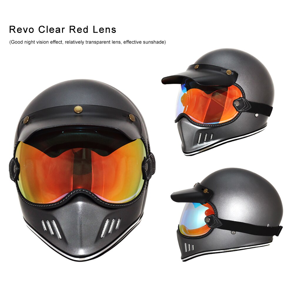 Motorcycle Bubble Shield Helmets Lens Sunglasses Accessories Fit For Retro SHOEI EX Zero MOTO3 RYMIC R980 Helmets Goggles: Revo Clear Red
