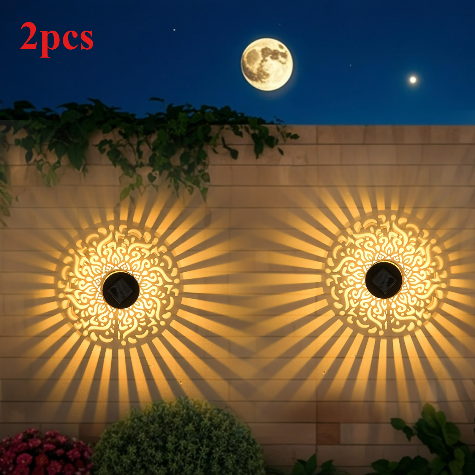 Solar Mandala Wandlamp - IP65 Waterdicht - Projectie Bloem - Tuin, Terras, Gazon Decoratie: Blauw
