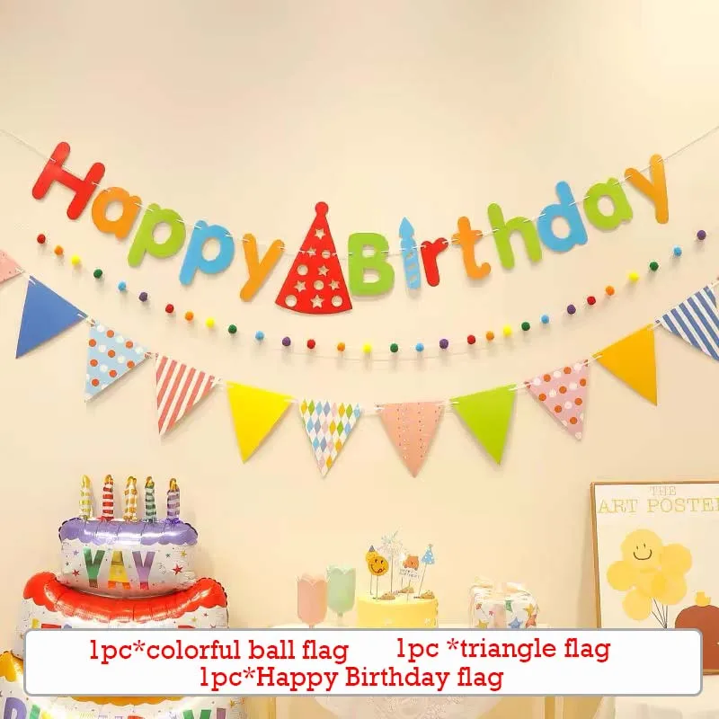 Grattis på födelsedagen banner set färgglatt papper hängande flagga födelsedagstema festdekorationer pojkar flickor babyshowerdekor foto rekvisita: Vit