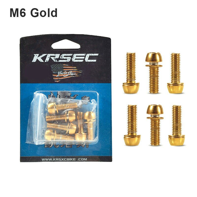 Krsec M6/M5 Stuurpen Bouten Titanium Kleur Mtb Fiets Stuurpen Schroeven Rvs Vaste Bout Stuurpen Schroef fietsen Onderdelen: M6 Gold