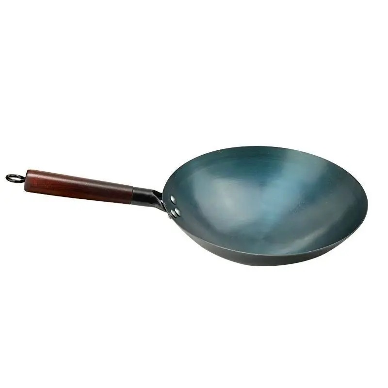Handmade Iron Wok Traditional round Bottom Non-Stick Cooking Pot Healthy Home Use Street Vendor Wok Chinese Style Stir-Fry: Blue / 30cm