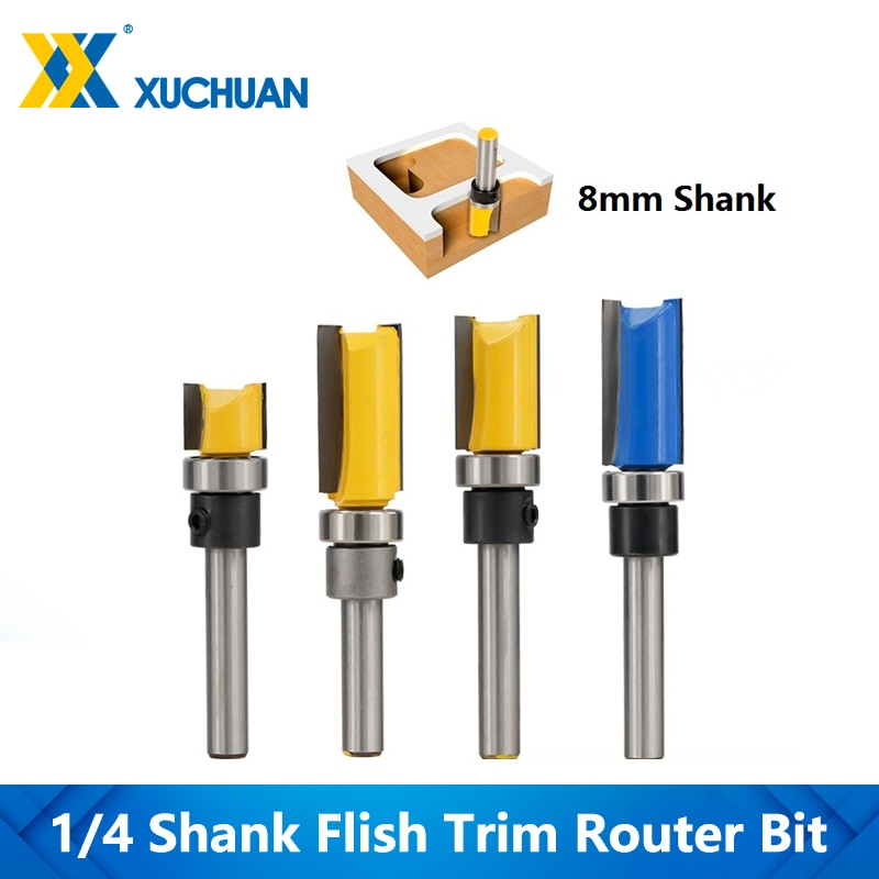 1pc 1/4''(6.35mm) 8mm Shank Flush Trimming Router Bit Pattern Wood Milling Bit Template Trim Milling Cutter Straight Router Bit