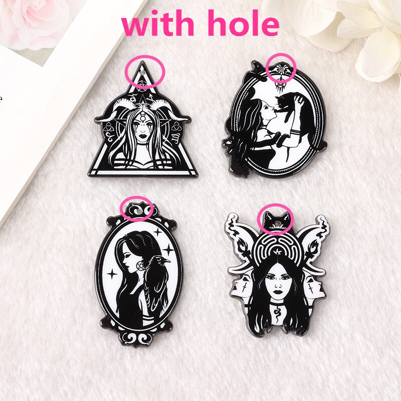 8 stücke Hecate Göttin Reize Acryl Witchy Wicca heidnisch Anhänger Jewlery Erkenntnisse Für Ohrring Halskette Diy: mit Loch gemischt