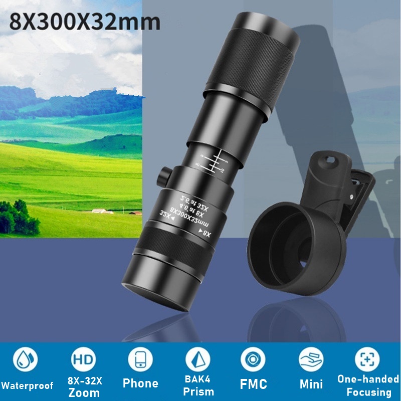 4IN1 Mobiele Telefoon Lens 8-32X Zoom Monoculaire Telescoop 198 Fisheye Lenzen 15X Macro 0.63X Groothoek Lente Voor Telefoon Tablet ipad