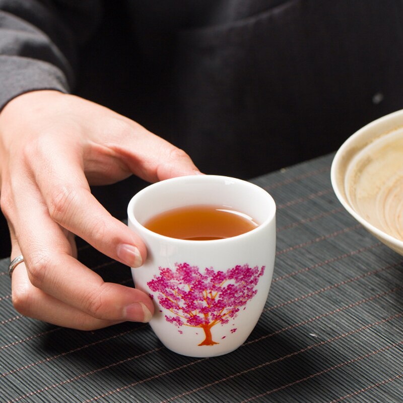 Japanese Magic Sakura Teacup Cold Temperature Discoloration Color Changing Tea Cup Flower Ceramic Kung Fu Tea Set