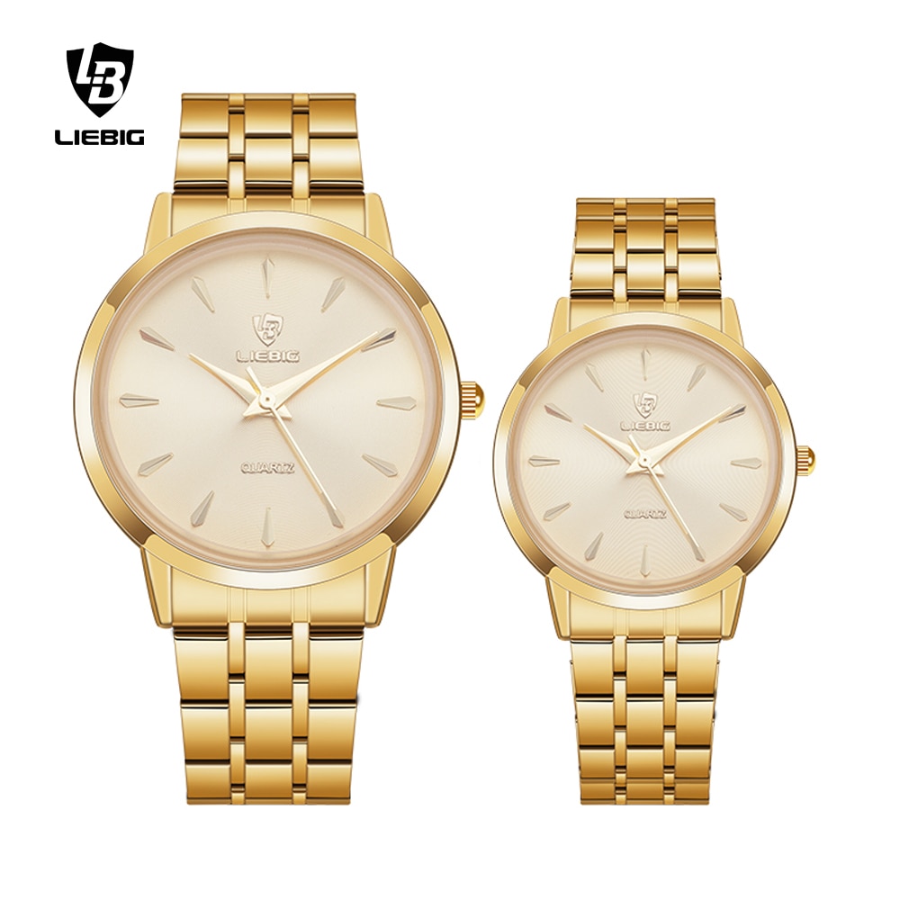 Liebig golden couple horloges roestvrij staal dames quartz waterdicht heren dames horloges polshorloges voor koppels kerst