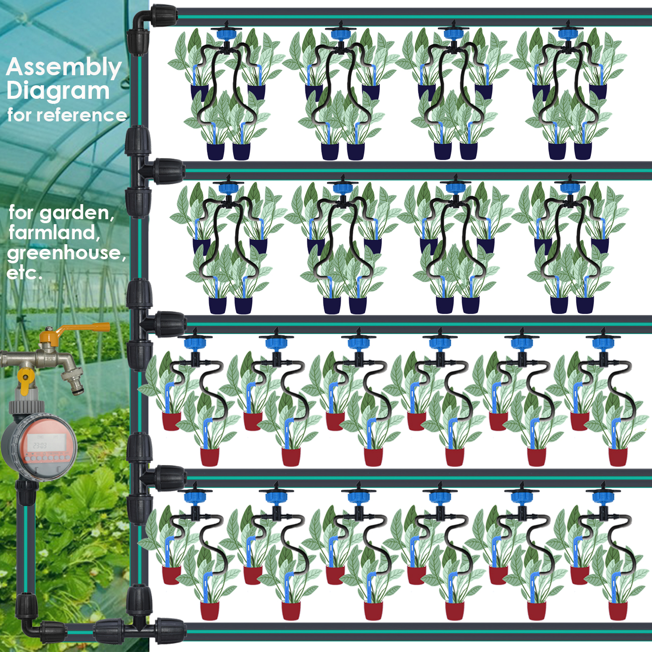 KESLA 10-100M Irrigation Watering System Kit 4-Way 2-Way 8L Drip Arrow Transmitter Dripper Sprinkler Potted Planting Greenhouse