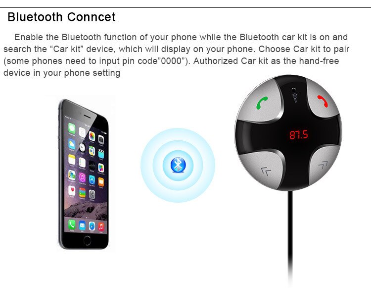 Bilsæt  mp3- afspiller trådløs bluetooth fm-sender usb support sd tf-kort lcd-skærm usb biloplader til iphone og android
