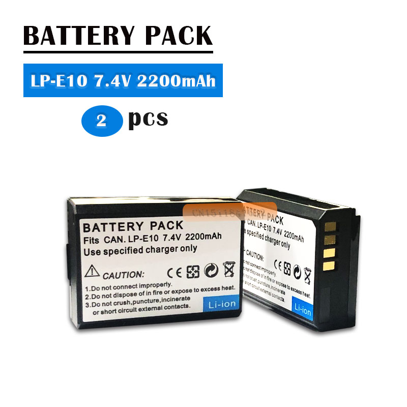 2PCS 2200mAh LP-E10 LP E10 LPE10 Batterij Voor Canon EOS Rebel T3 T5 T6 1100D 1200D 1300D Kus x50 X70 LP-E10 Batterij