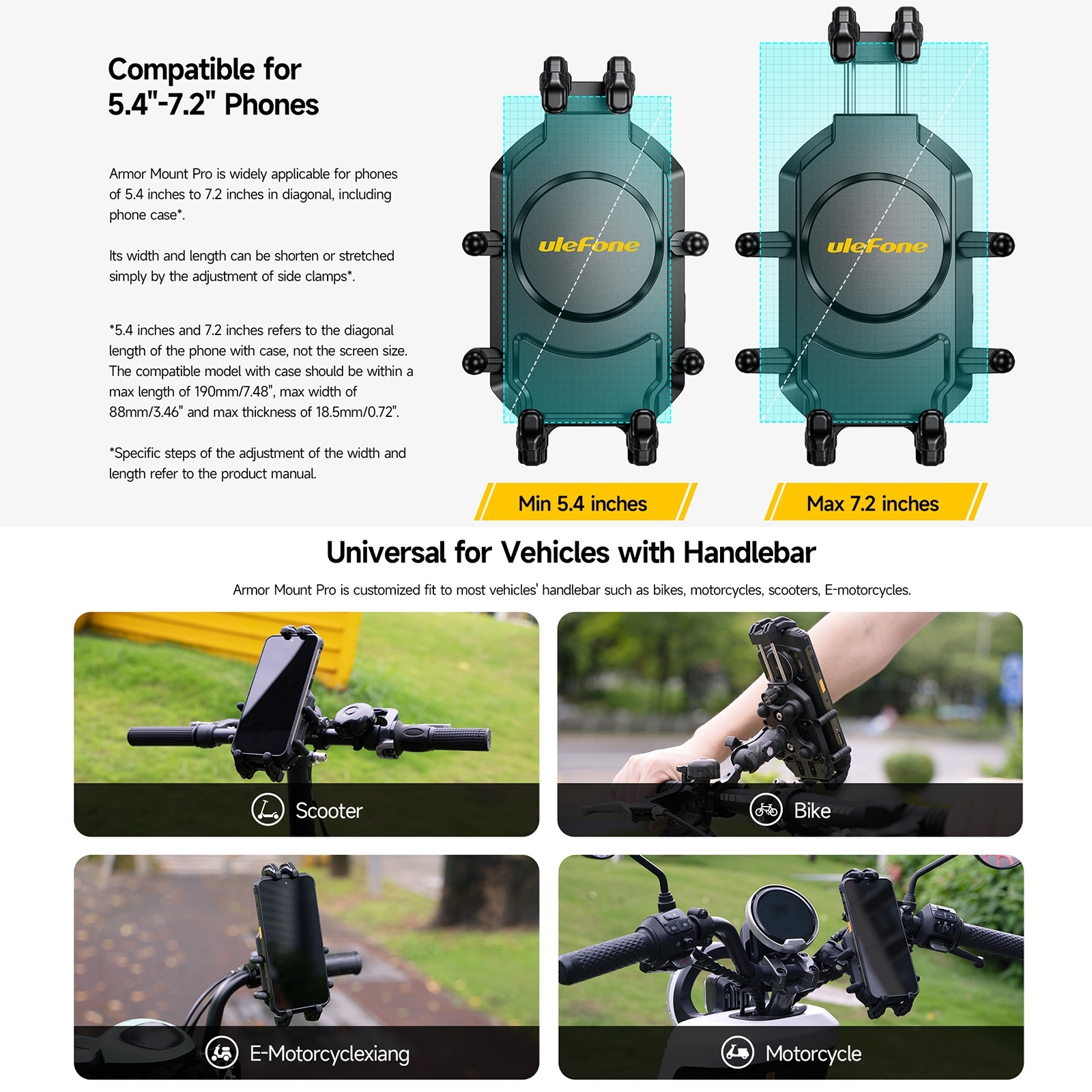 Ulefone Armor Mount Pro Universal Bicicleta Handle Phone Holder, Bicicleta Handle Holder