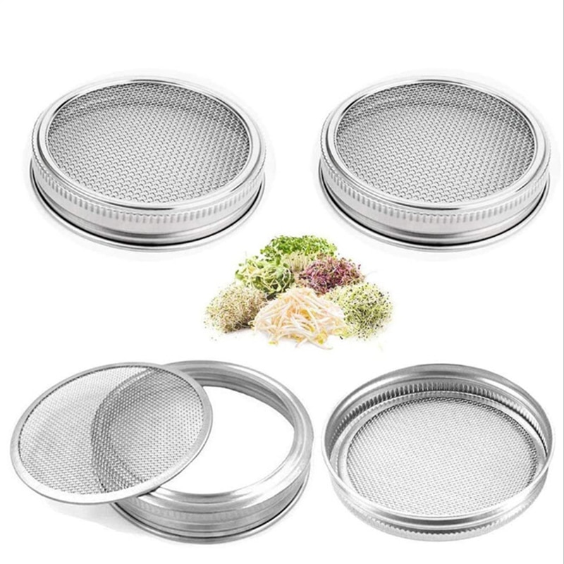 Stainless Steel Sprouting Jar Lids Mesh Strainer Seed Germination Lid Kit For Wide Mouth Mason Jar Sprout Growing Garden Supply