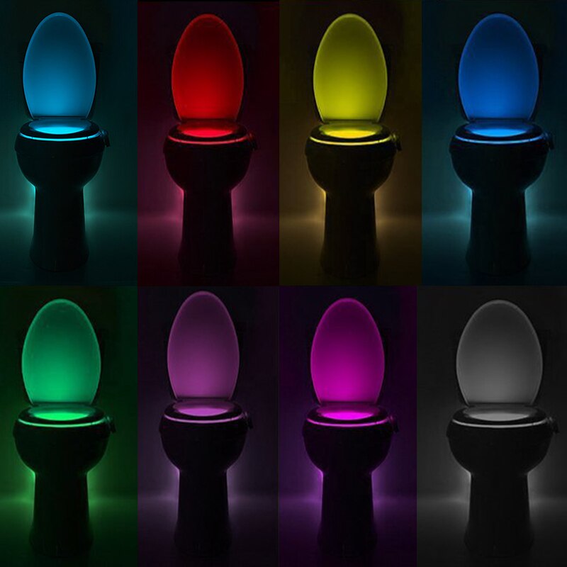 Bevægelsessensor led natlys badeværelse toilet smart pære pip 8 farve vandtæt wc lampe 4.5v