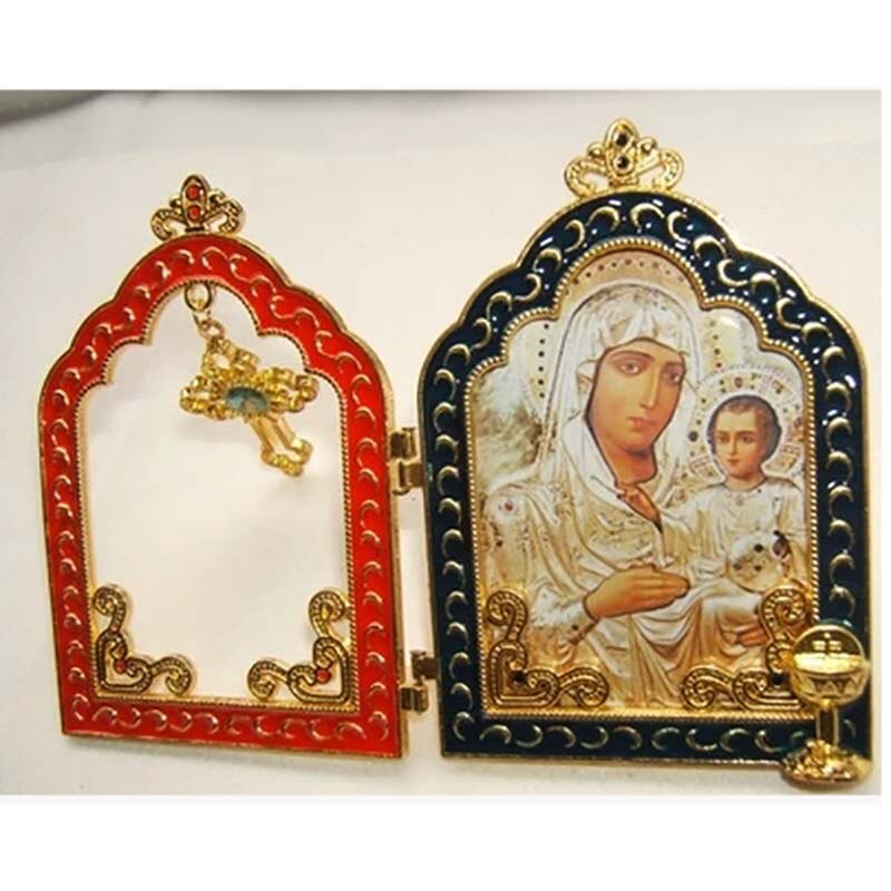 Katolsk hellig artikel 24k guldbelagt farve jomfru maria af jerusalem og jesus religiøst ikon kristen religiøs