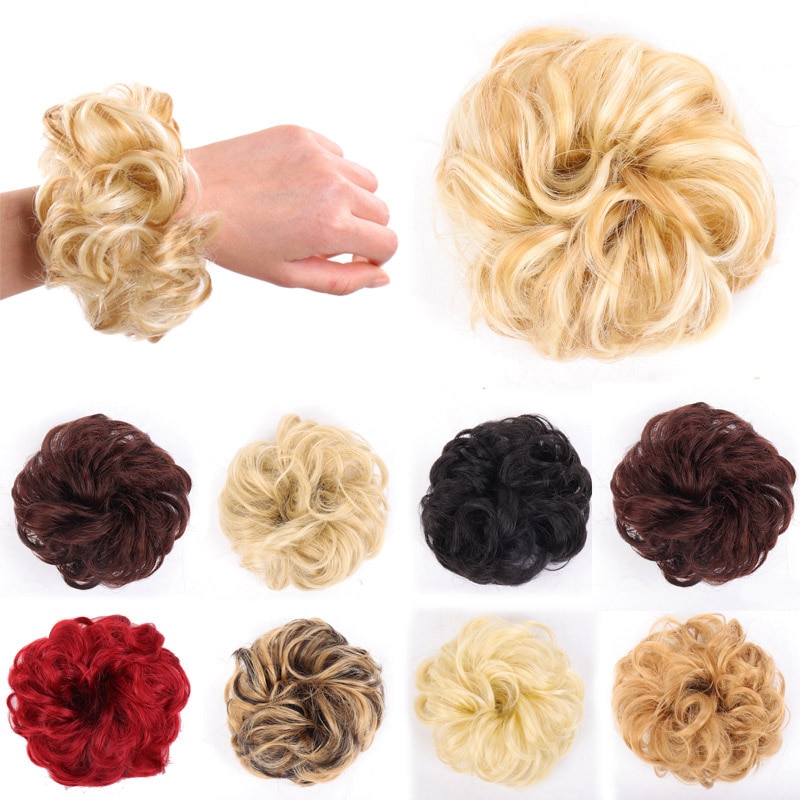 LVHAN Women's Curly Chignon With Elastic Rubber Band Synthetic Scrunchie Wrap Hair Messy Bun Hairpieces