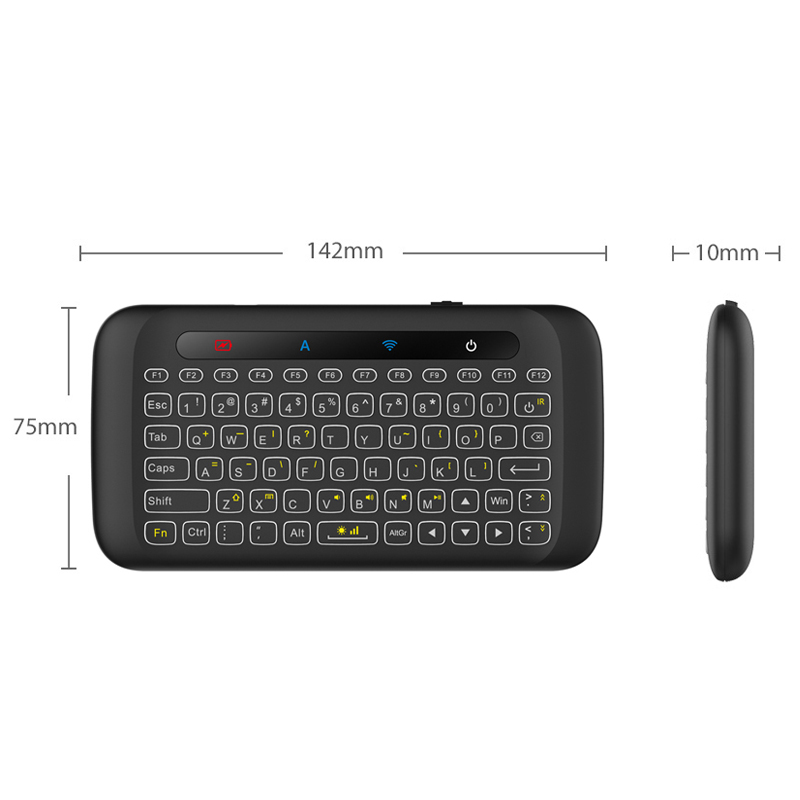 H20 2.4 ghz langaton mininäppäimistö taustavalolla kosketuslevyllä ilmahiiri ja kallistuva kaukosäädin andorid tv box pc:lle