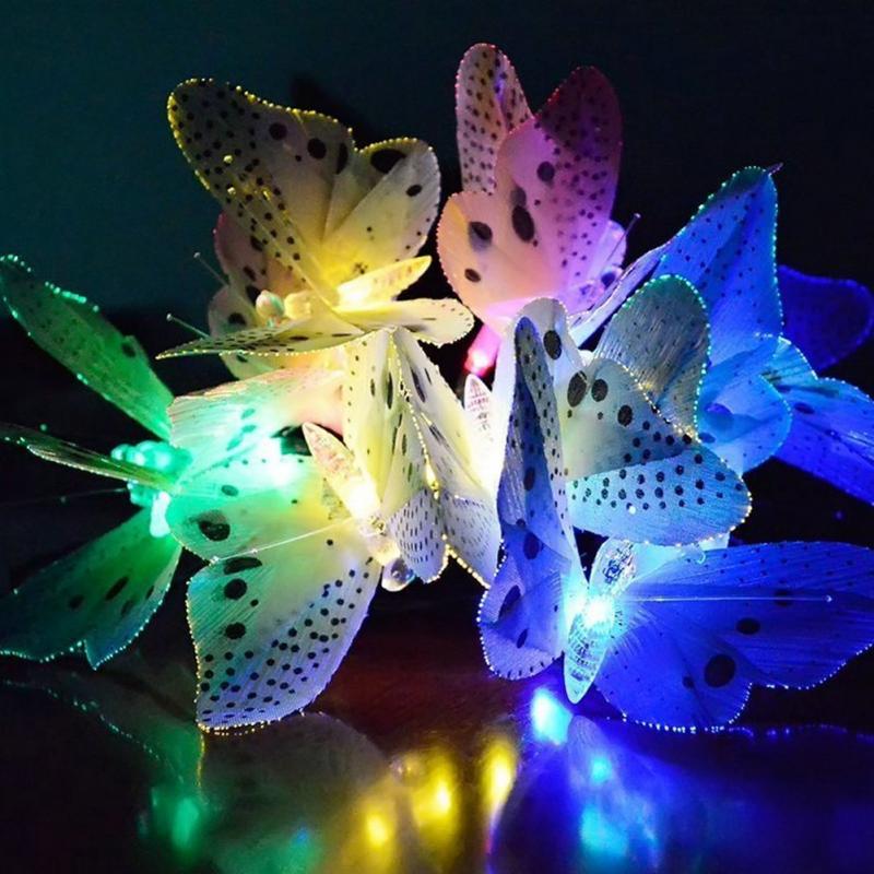 12 led flerfärgad fjäril solslinga ljus fiberoptisk dekorativ utomhusbelysning för trädgård uteplats gräsmatta fest jul