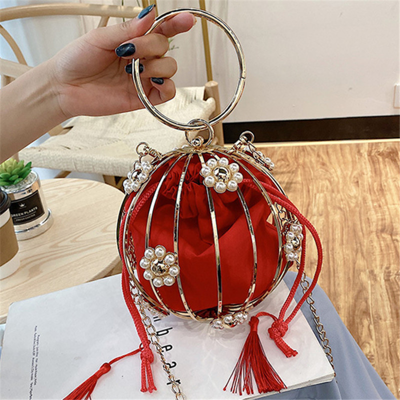 Sac de soirée à Cage sphérique pour femmes, pochette circulaire, nouvelle , perle et diamant, personnalité, dîner,
