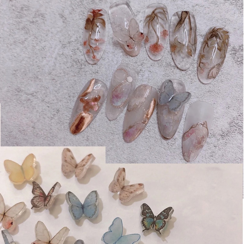 Mix Kleuren 10 Pcs 5Mm ~ 9Mm 3D Nail Art Hars Vlinder Decoratie Vivid Butterfly Diy Nail Art Accessoires nail Art Ornament