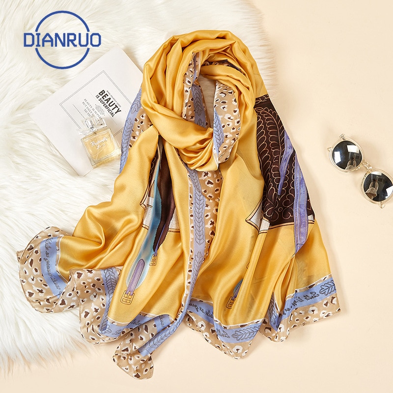 Dianruo silke tørklæder sommer kvinder sjaler og wraps print hijabs tørklæder foulard femme pashmina strand stoles luksus  n211