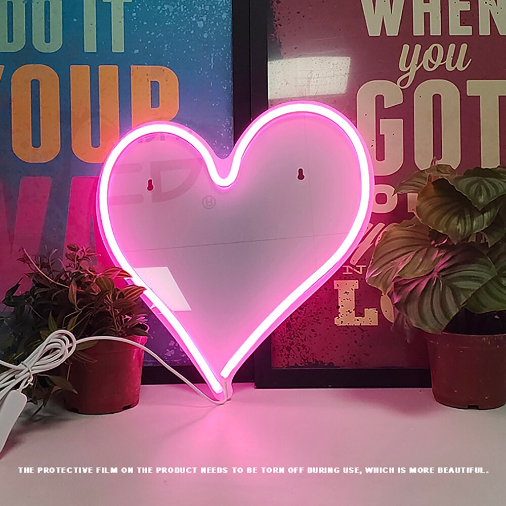 Noche luz USB Banana Cactus ananá Coco árbol amor helado Hola Rose Led Backplane luces de neón para decoración de dormitorio