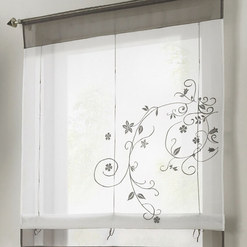European Roman Style Voile Half-curtain Embroidered Rustic Curtain Blinds Gauze Small Coffee Cafe Kitchen Tulle Curtain: Gray 80x100