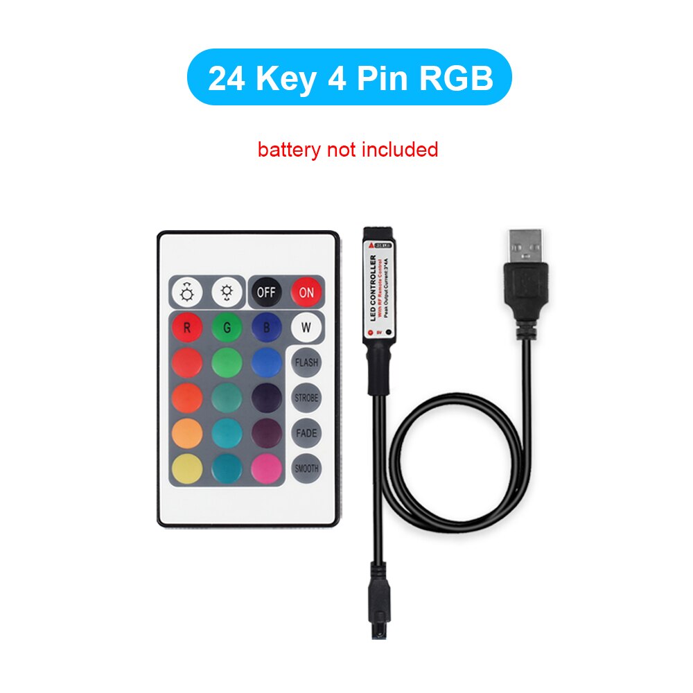 Usb ledet kontroller mini 3 nøkkel  rf 17 nøkkel musikk 20 nøkkel  ir 24 nøkkel, bluetooth app kontroll, rgbw 17 nøkkel til rgb ledet stripe lys fargeendring: 24 nøkkel rgb