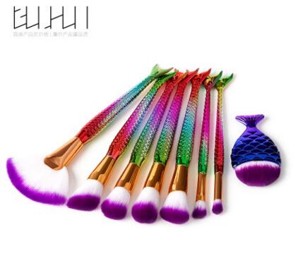 GUJHUI Mermaid Makeup Brushes Set Eyeshadow Eyeliner Blush Blending Contour Foundation Cosmetic Beauty Make Up Brush Tools Kit: Z-019