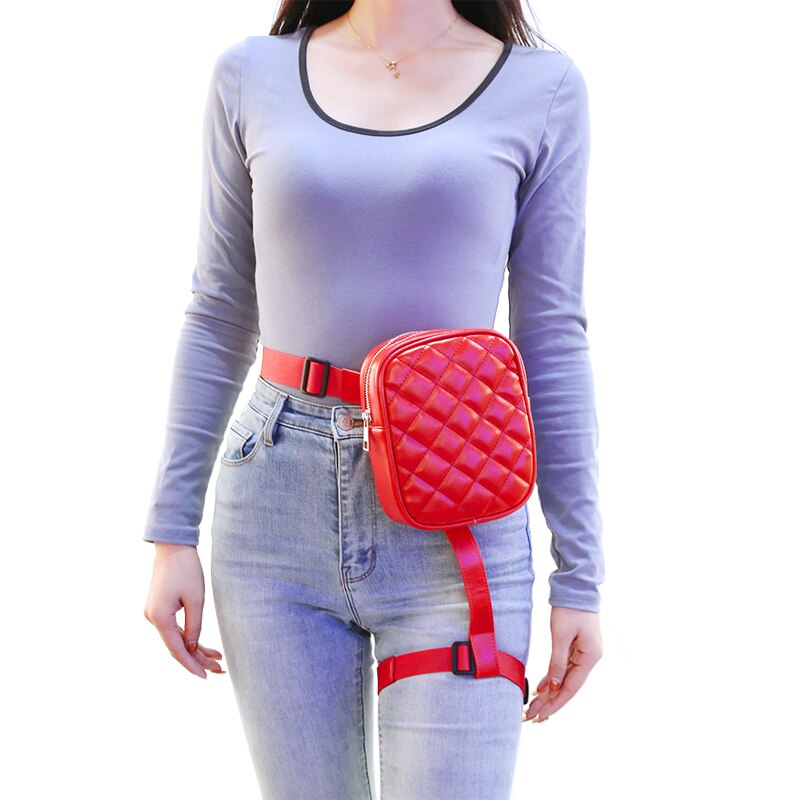BQ-riñonera de cuero con diamantes para mujer, Cangurera con cinturón para la pierna, para senderismo al aire libre, motocicleta, motorista, amantes de la