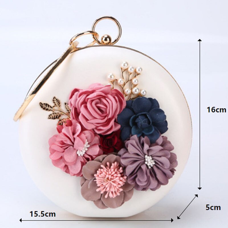 Roze Ronde Bloem Clutch Bag Womens Circulaire Ring Handtas Plastic Parel Strass Bruiloft Purse Pochette Femme