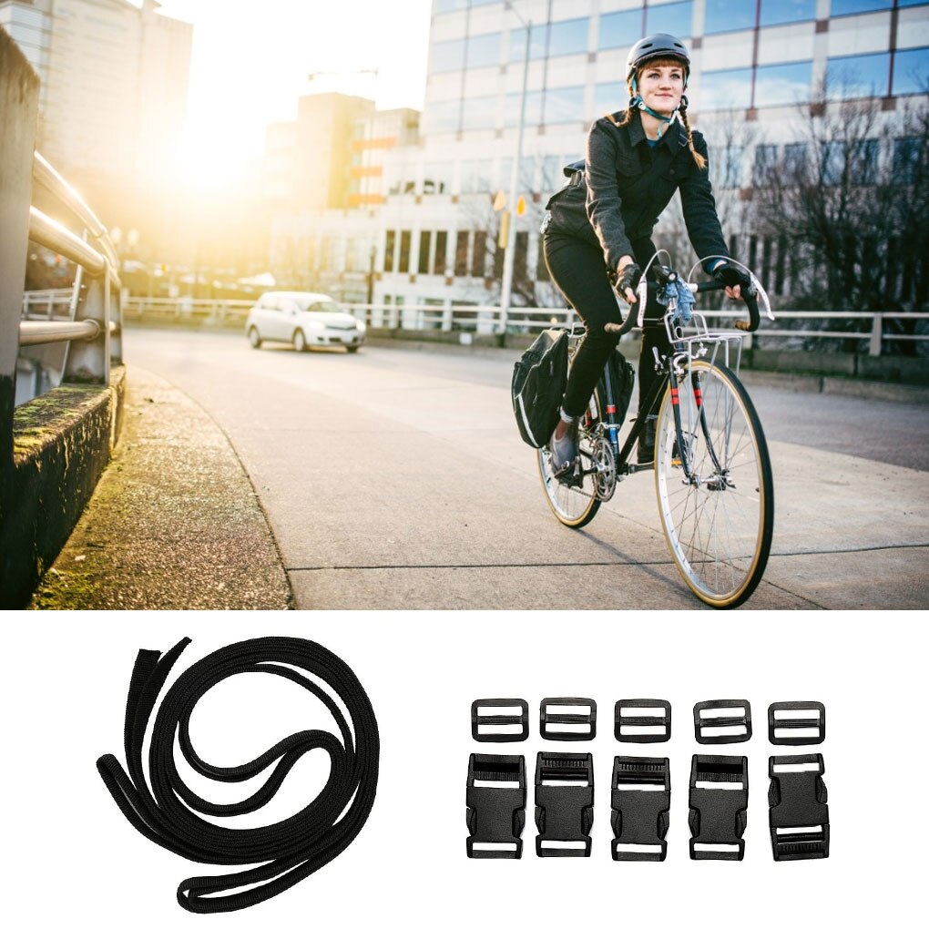 Nylon Binding Tape with Plastic Buckle Black Webbing Strap with 5 Clasps Home Nylon String