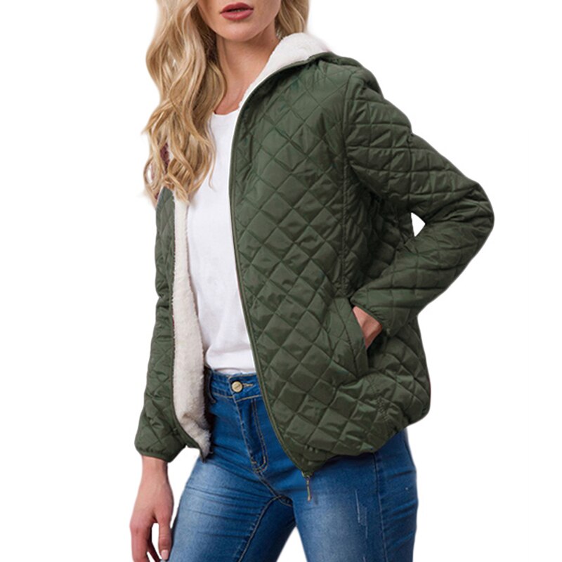 Automne Parkas basique vestes femme femmes hiver Plus velours agneau à capuche manteaux coton hiver veste femmes vêtements d'extérieur manteau: Dark green / L
