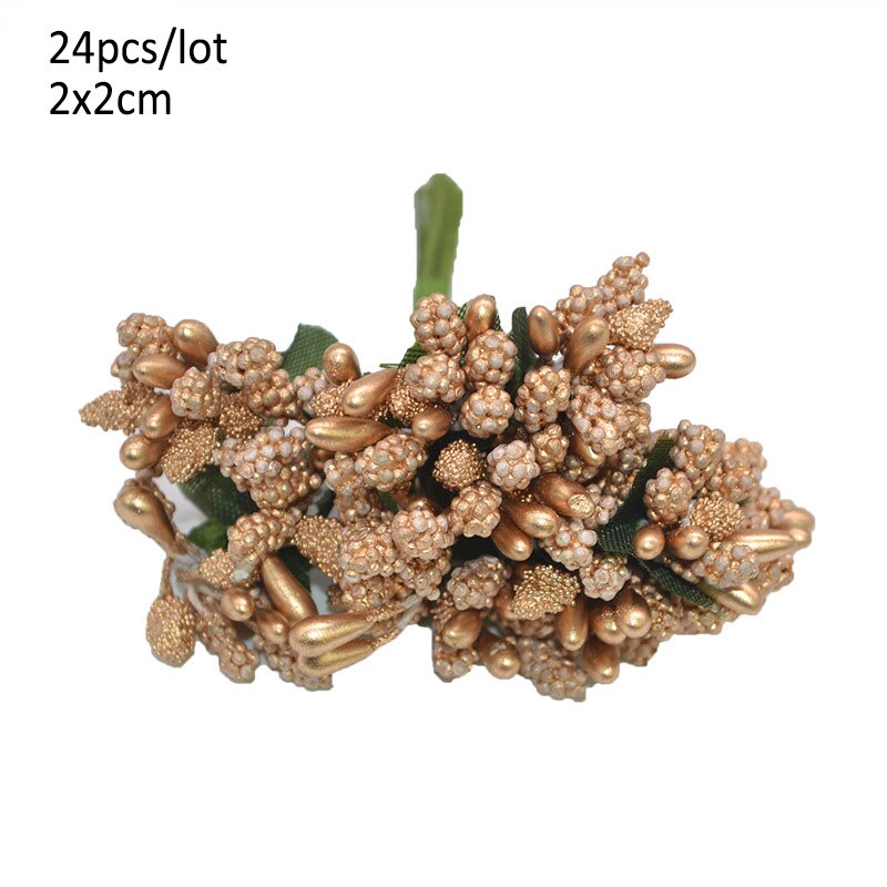 Or fleur artificielle fruits étamines fleur cerise étamine baies Bundle bricolage gâteau noël mariage boîte couronnes décor: da016