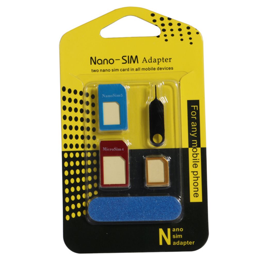 5 in 1 Nano Sim Card Adapters + Regular & Micro Sim + Standard SIM Card & Tools For iPhone 4 4S 5 5c 5s 6 6s Retail Box: Default Title