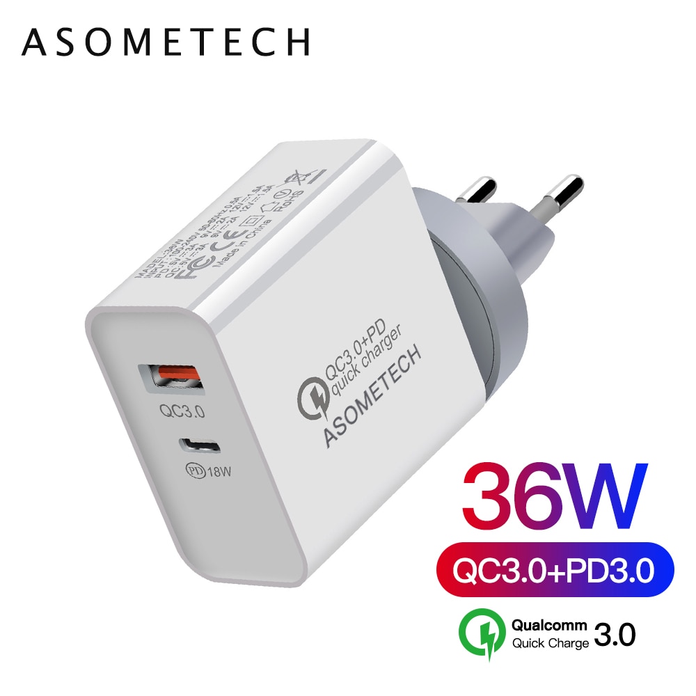 36W Dual Usb Charger Quick Charge 3.0 Pd Usb Type C Fast Charger QC3.0 Fcp 3A Telefoon Oplader Draagbare wall Charger Eu Adapter