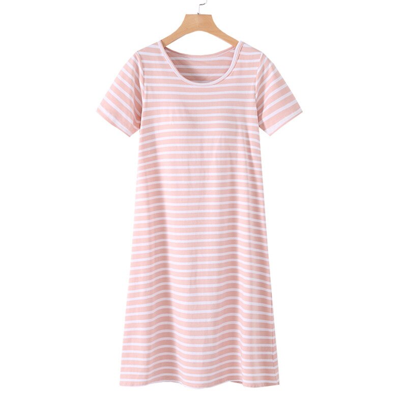 Summer Night Dress Women Plus Cotton Short-sleeved Pajamas Girls Female Autumn Soft Comfortable Sleep Wear Gowns: Pink / XL