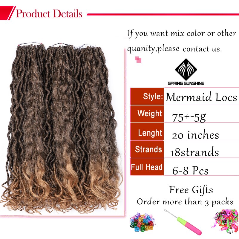 Ombre Goddess Mermaid Faux Locs 20inch 18Root Bohemin Crochet Braid Hair Braids Synthetic Braiding Hair Extension For Women