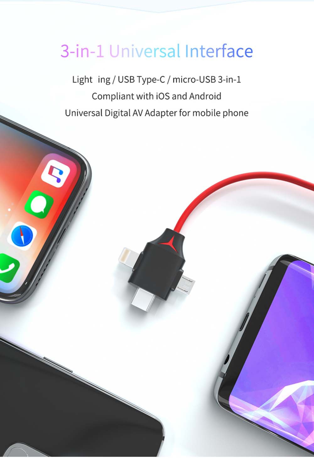 3 In 1 Converter Adapter Spiegel Cast Mhl Kabel Micro Usb Type C Lightning Naar Hdmi Voor Iphone Ipad Android telefoon Naar Tv Projector